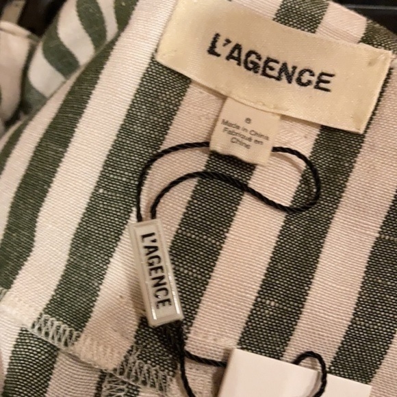 L'AGENCE Alex Linen olive/ivory stripe Shorts - Picture 9 of 9